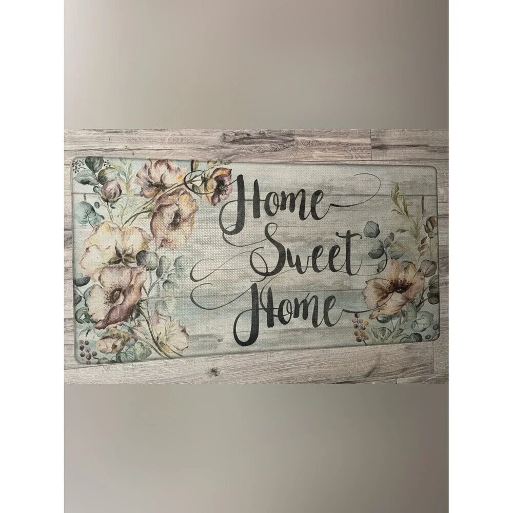 Mat plush cushioned Home Sweet Home Floral Welcome Mat - Pastel Aqua & Beige